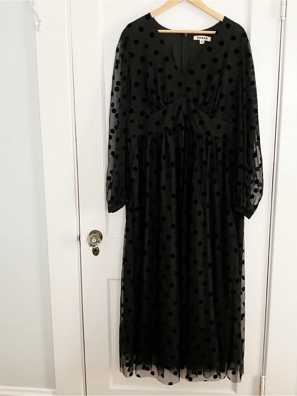 Boden Black Polka Dot Spot Holiday Party Sleeve Christina Tulle Midi Dress 16 18 - Picture 5 of 15